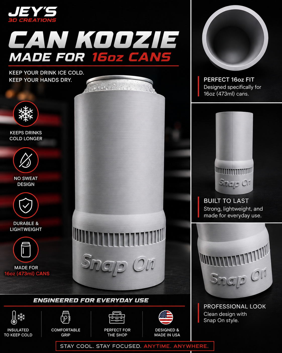 Snap on style semi deep socket koozie